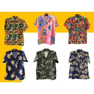 เสื้อเชิ้ต เสื้อฮาวาย ลายดอกไม้ ใบไม้ ฟรีไซส์ F ผ้านิ่ม เบา พริ้ว มินิมอลสไตล์ ใส่เที่ยว