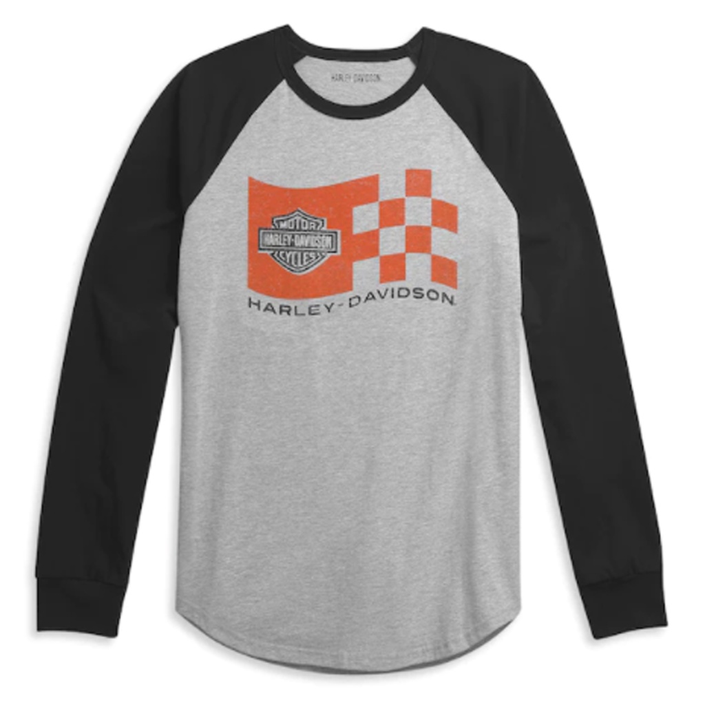 เสื้อแขนยาวลิขสิทธิ์แท้ HARLEY-DAVIDSON Men's Race Logo Baseball Tee