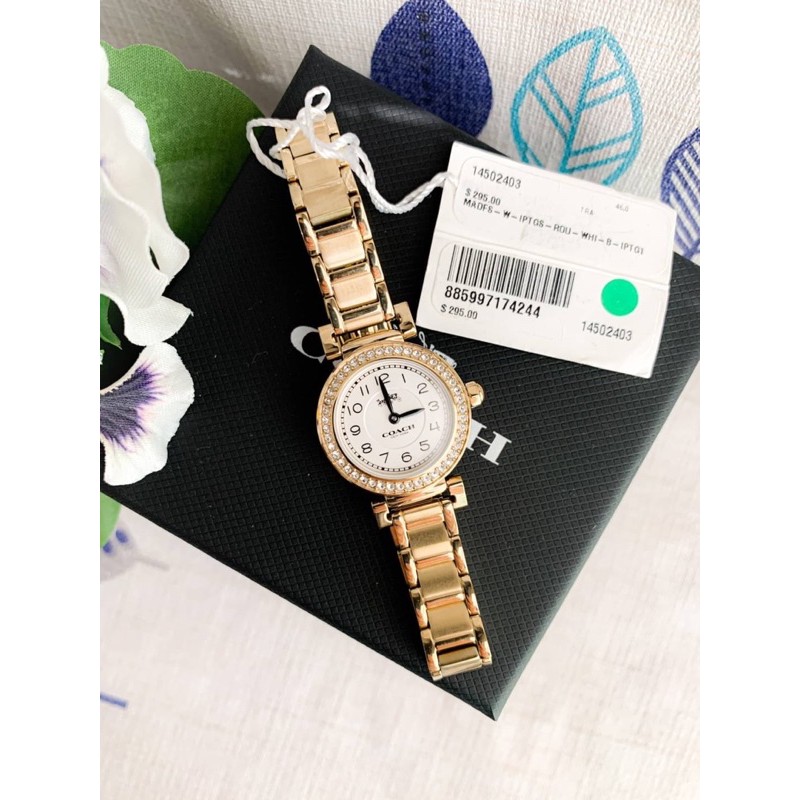 (ผ่อน0%) นาฬิกา 🌷Coach🌷 🌷Madison Ladies Crystal Rose Gold Tone Swiss Quartz Watch 🌷ขนาด 24 mm สแตนเลส สีทอง