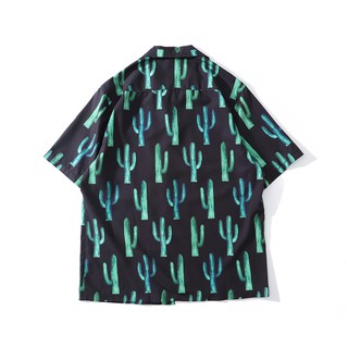 Cactus flower shirt with short sleeves vintage Hawaii han edition new handsome wind tide restoring ancient ways is pure and fresh