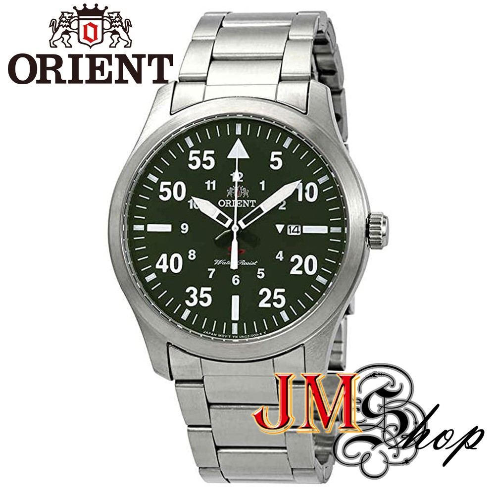 Orient Flight Green Dial นาฬิกาข้อมือผู้ชาย สายสแตนเลส รุ่น FUNG2001F (หน้าปัดสีเขียว)