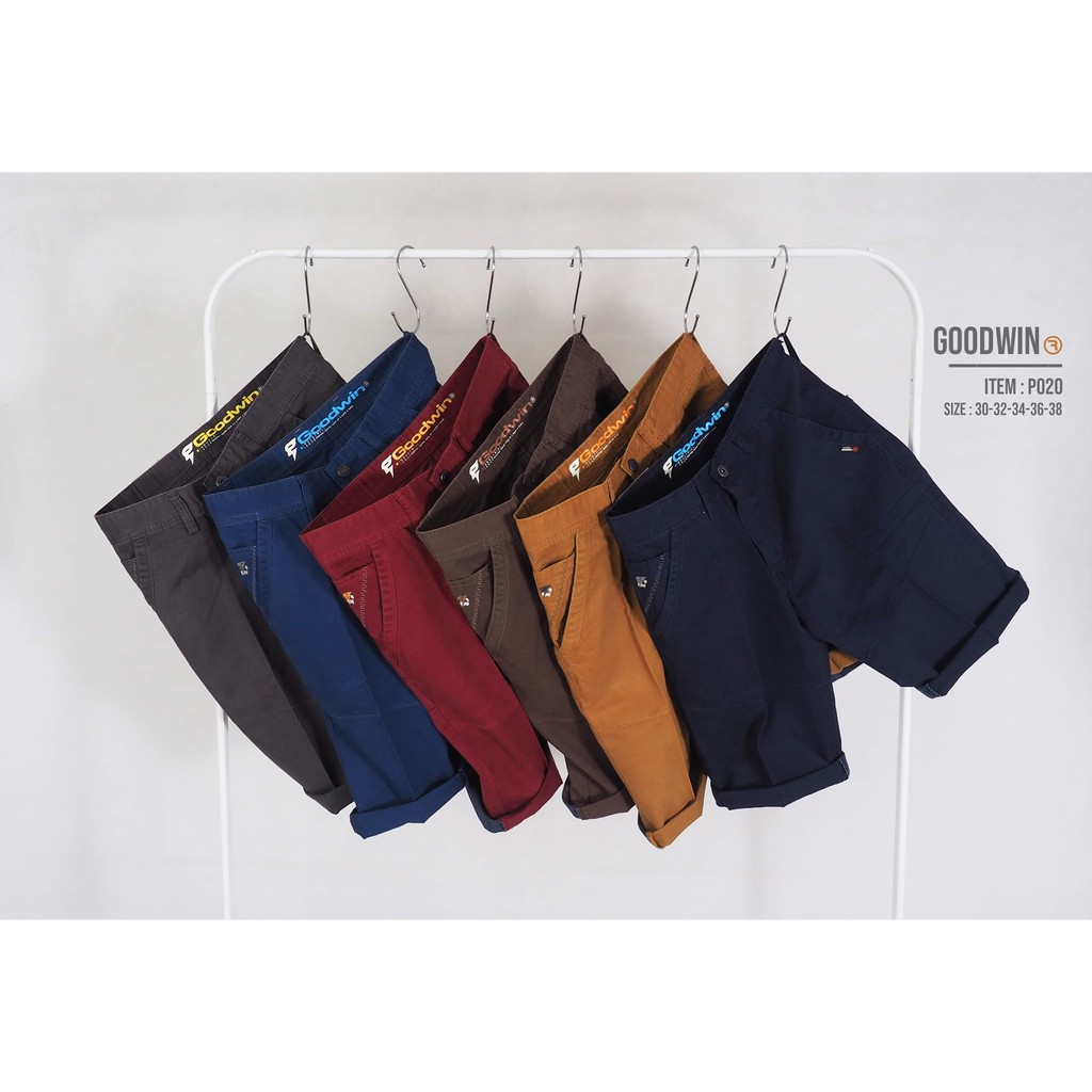 ⚡GW⚡P028 กางเกงขาสั้น ผู้ชาย ผ้าคอตต้อน สีพื้น ยาว 22 นิ้ว ไซส์ 30-38  Goodwin Brand
