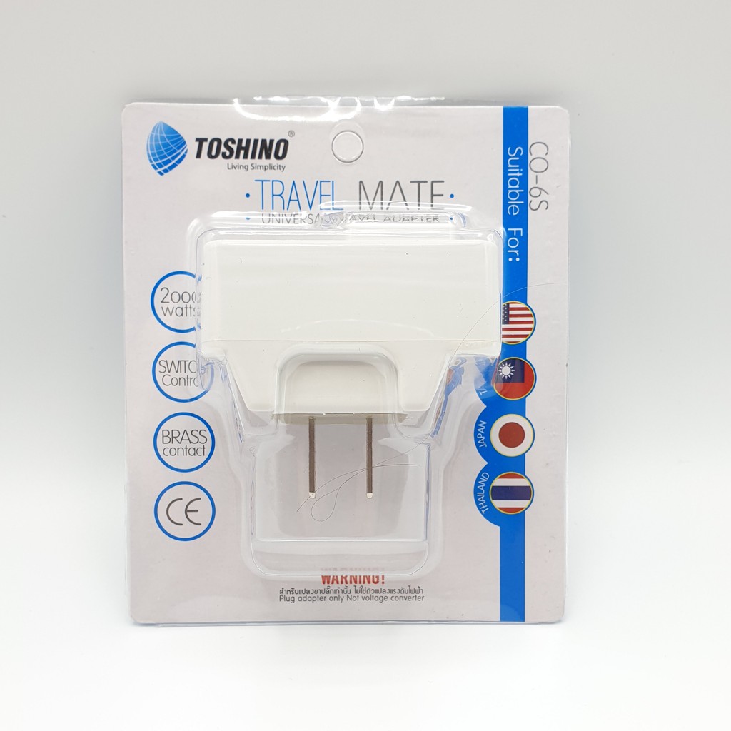 ปลั๊กแปลง Toshino  เต้ารับนานาชาติ มีสวิทช์ปิดเปิด รุ่น CO-6S