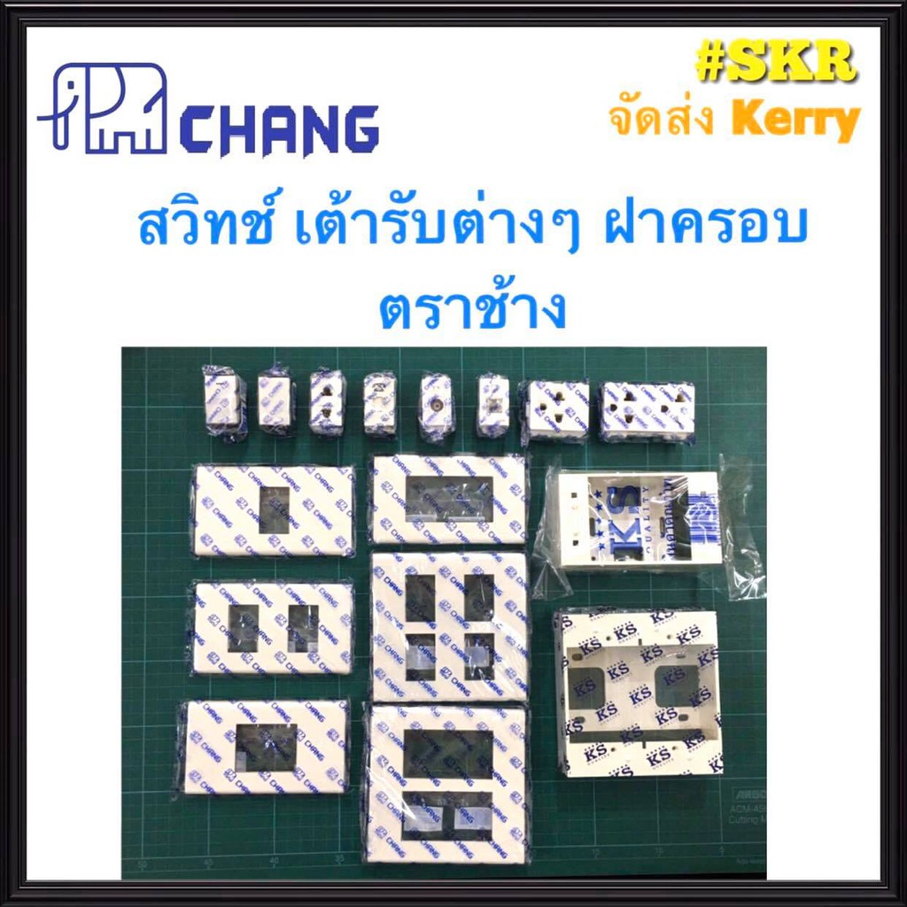 Chang สวิทช์ ปลั๊กเดี่ยว ปลั๊กกราวด์ เต้ารับ LAN TV TEL ฝาครอบ ช้าง บ๊อกช์ลอย ปลั๊กกราวด์คู่ ( ขันเข้าสาย + เสียบสาย )