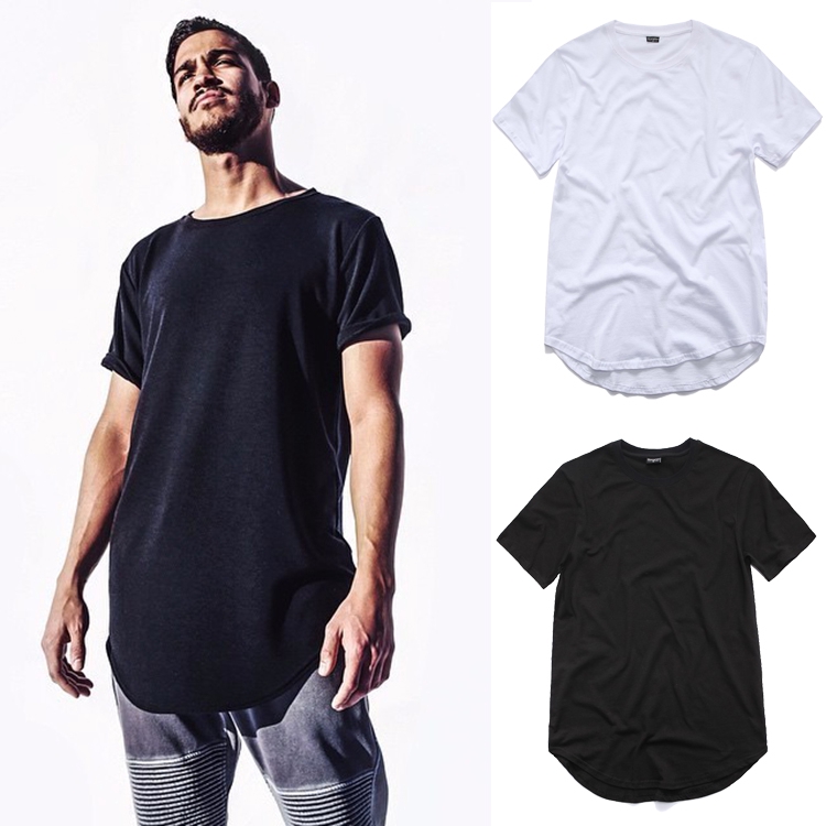 กางเกงขาสั้นยาวผู้ชายเสื้อยืดโค้ง Hem ชาย Hip Hop Tshirt แฟชั่น Solid Top Tee Swag เสื้อผ้าชาย Streetwear TOP
