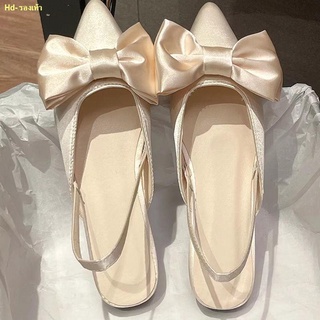 🚀พร้อมส่งNo heel toe sandals for women 2022 new bow flat pointed toe girls รองเท้า