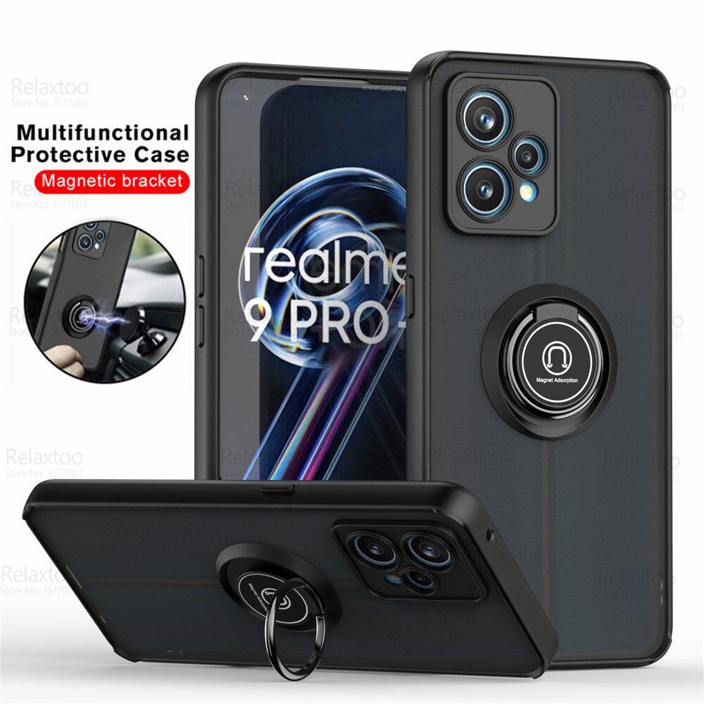 Matte Armor Camera Shockproof Case For Oppo Realme 9 Pro Plus 5G Realmy 9i 9Pro Realme9 i Car Magnetic Holder Stand Cover Fundas