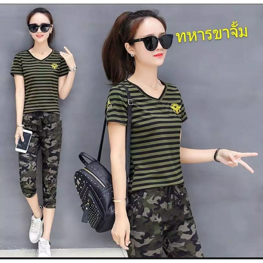 #กางเกง ผู้หญิง ลายทหาร ผ้านิ่มผ้ายืดใส่สบาย ขา4ส่วนขาจั้มผ้ายืดตัวใหญ่ดีใส่เทียว ใส่ออกกำลังกาย มีเก็บเงินปลายทาง 031
