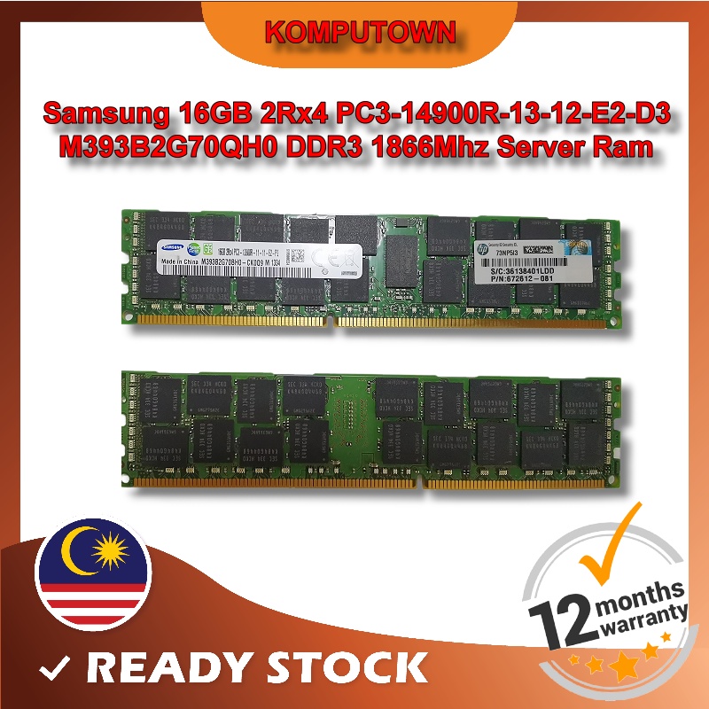 Samsung 16GB DDR3 1600Mhz CL11 2Rx4 ECC 240P DRIMM Server RAM (PC3-12800R-11 M393B2G70BH0-CK0Q9)