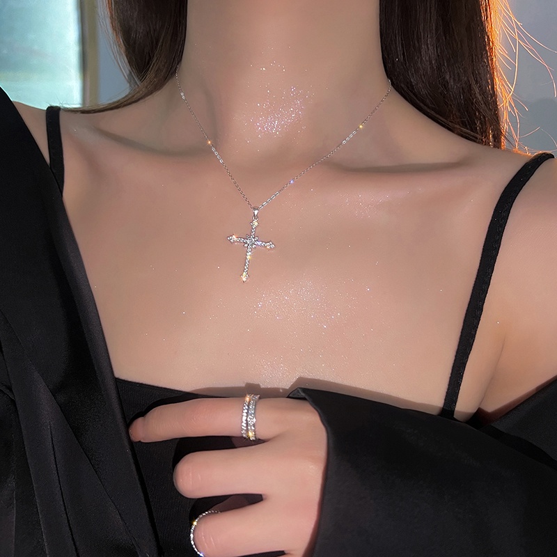 สร้อยคอ จี้ไม้กางเขน ประดับเพทาย คริสตัล สไตล์พังก์ ฮิปฮอป แวววาว เครื่องประดับยอดนิยม แฟชั่นวินเทจ สําหรับผู้หญิง