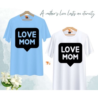 เสื้อวันแม่ สีฟ้า ลาย Love Mom เนื้อผ้านุ่มใส่สบาย ไม่ยับง่าย ไม่ต้องรีด