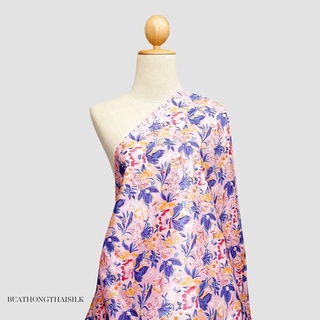 FLORAL DESIGN PRINTED THAI SILK FABRIC - ผ้าไหมไทยแท้ พิมพ์ลาย ลวดลาย ดอกไม้