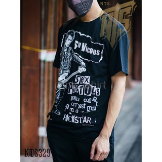 เสื้อยืดผ้าฝ้ายพรีเมี่ยม ​ 329 Sid Vicous Sex Pistols ยืดดำ เสื้อยืดชาวร็อค เสื้อวง New Type System  Rock brand Sz