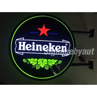 ป้ายไฟ Heineken สีดำเขียว สวยๆ ป้ายไฟของตกแต่งร้าน