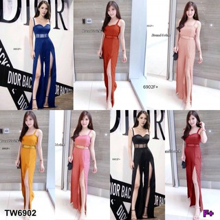 TwinsShopVip💗พร้อมส่ง TW6902 จั้มสูทสายเดี่ยวกางเกงแหวกขากางเกงแต่งแหวก