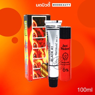 ครีมย้อมผมจัสท์โมเดอร์น (สีดำ เอ 1) แชมพูปิดผมขาว Just modern 100ml.