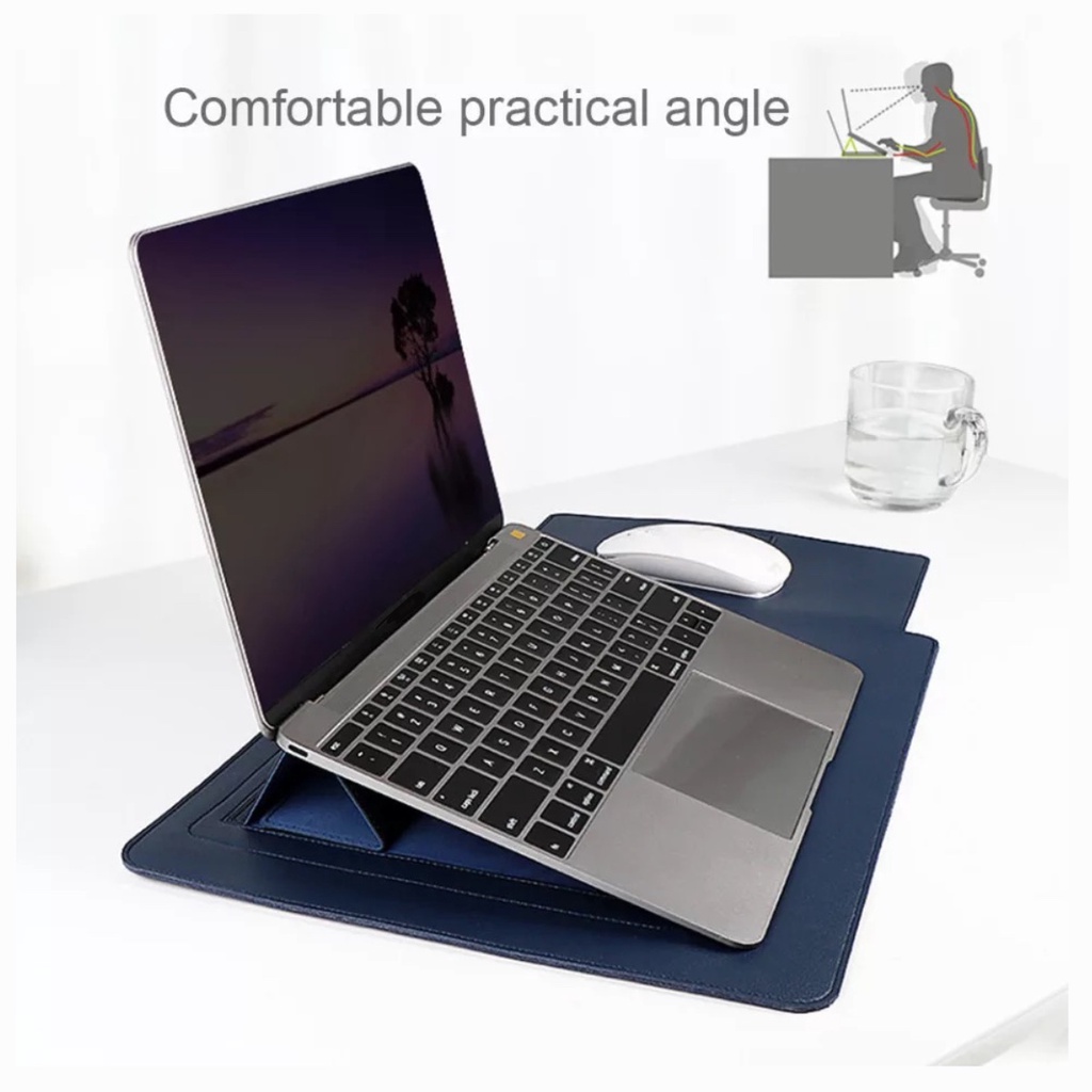 Laptop Bag 3in1 กระเป๋าแล็ปท็อปสำหรับ MacBook Air Pro 13" ซองใส่แมคบุค หนังPUกันน้ำ ฝาหลังพับตั้งได้