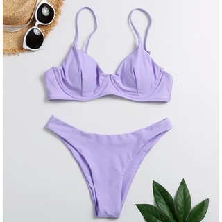 Bikini Two-piece ชุดว่ายน้ำ ทูพีช บีกินนี่ สีม่วงพาสเทล ชุดว่ายน้ำเที่ยวทะเล ชุดว่ายน้ำน่ารัก