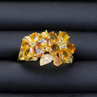 แหวนพลอยบุษราคัมน้ำทองบางกะจะ(Yellow Sapphire) เรือนเงินแท้ 92.5% ชุบทอง ไซด์นิ้ว 60 หรือเบอร์ 9 US พลอยแท้จากประเทศไทย