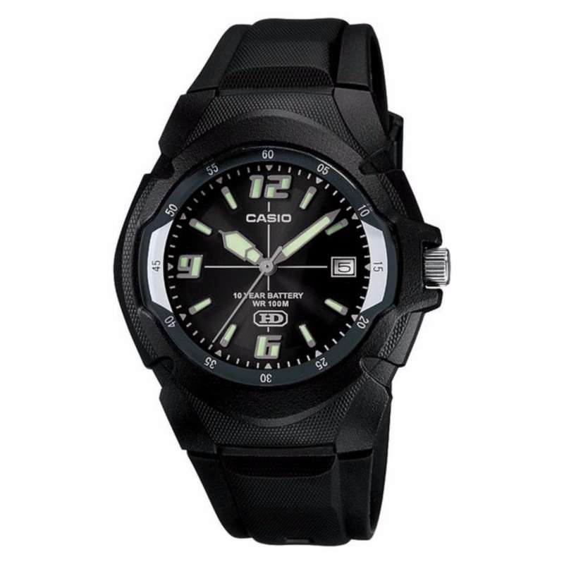Casio รุ่น MW600F1AV นาฬิกาข้อมือผู้ชายสายเรซิ่น สีดำ หน้าปัดสีดำ ,กันน้ำ 100 เมตร