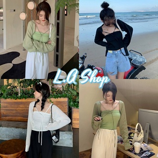 L.A Shop ​​พร้อมส่ง เสื้อเกาะอกไหมพรม+เสื้อคลุมผ้าชีฟอง น่ารักมากๆ "58033"