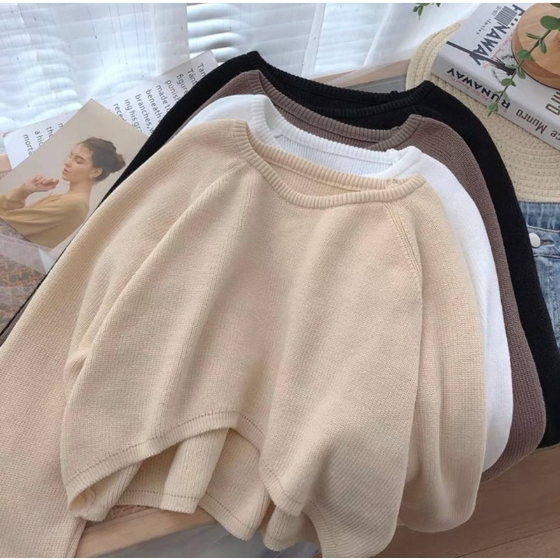 เสื้อครอป ไหมพรมแขนยาว
