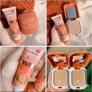 พร้อมส่ง บีบีพีช+แป้งพัฟsnail