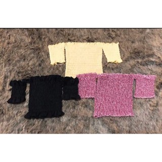 เสื้อครอปเปิดไหล่สม็อคท้องตัว