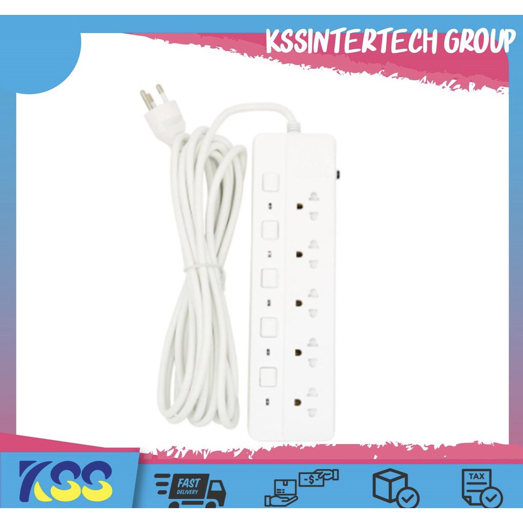 รางปลั๊กไฟ 5 ช่อง 5 สวิตช์ VOX VS01-5502 5 ม. สีขาว ปลั๊กไฟ มอก. ออกใบกำกับภาษีเต็มรูปแบบได้ มีสินค้าในสต๊อก