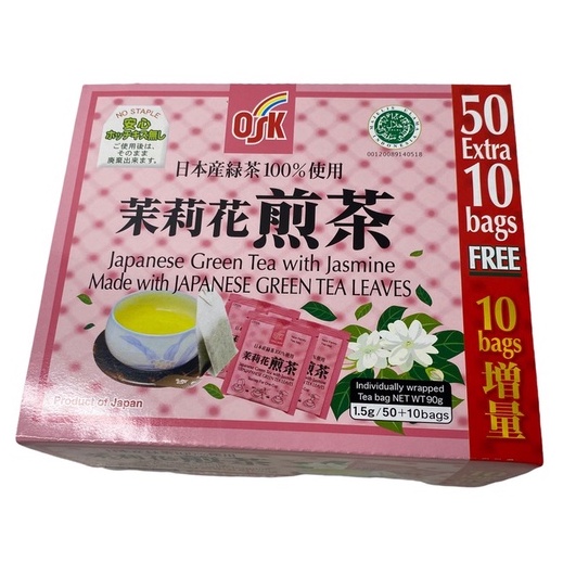 ชาเขียวญี่ปุ่น OSK ผสมมะลิ รุ่นถุงชา 90g กล่องสีชมพู่ นำเข้าญี่ปุ่น Japanese Green Tea With Jasmine 