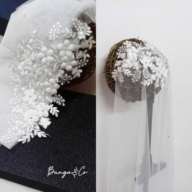 WEDDING VEIL, WEDDING LACE VEIL, BROIDERED WEDDING VEIL, OFF WHITE WEDDING VEIL, สีขาวนวล, VEL