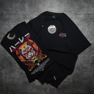 เสื้อยืด พิมพ์ลาย HURLEY KITSUNE JAPAN SAMURAI SURF AND ENJOY สีดํา สไตล์ญี่ปุ่นS-5XL