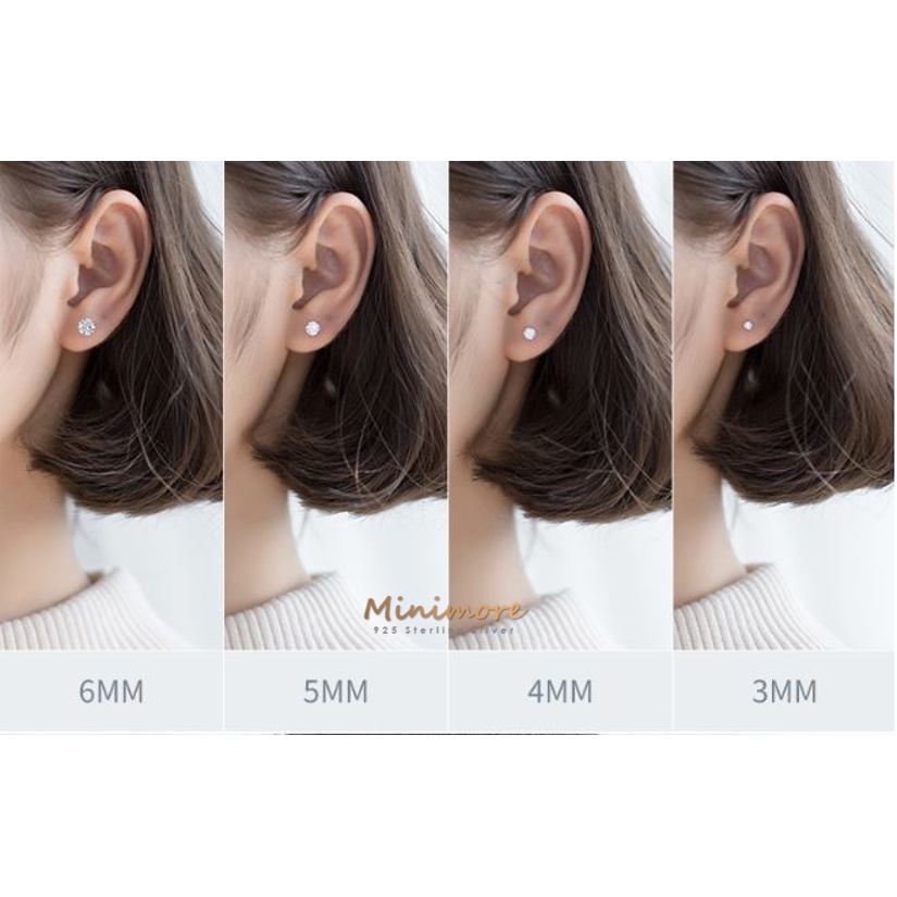 [SE619] ต่างหูเงินแท้ 92.5%  ต่างหูเพชร CZ ดีไซน์เจียระไน 6 แบบ งานพรีเมียม แนวมินิมอล สวยคลาสสิก silver 925 minimore