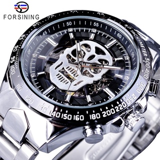 Forsining 2018 Steampunk White Skull Skeleton Clock Luminous Hands Silver Case Mens Mechanical Wrist Watches Top Brand L