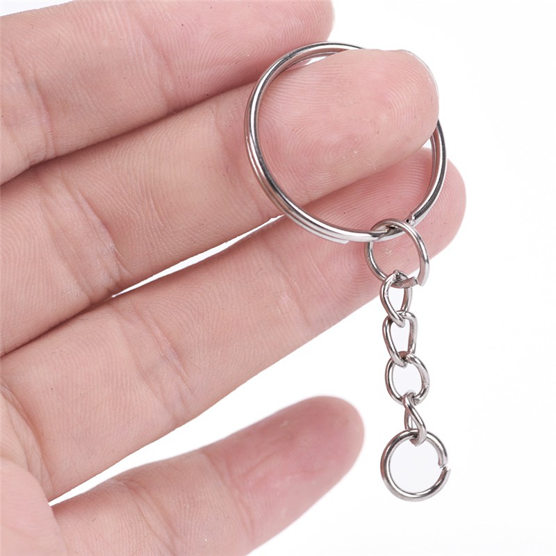 【purpleredto】50pcs 25mm Polished Silver Keyring Keychain Split Ring Short Chain Key Rings Diy 1849