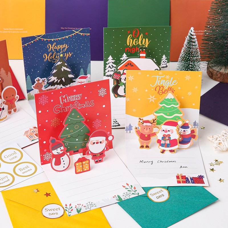 การ์ดอวยพรคริสต์มาส รูปการ์ตูนป๊อปอัพ 3D พร้อมซองจดหมาย X-Mas น่ารัก