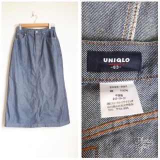 UNIQLO กระโปรงยาวยีนส์  เอวสูง ผ่าชายด้านหลัง Size 63 รอบเอว 26 นิ้ว ผ้าไม่ยืดค่ะ