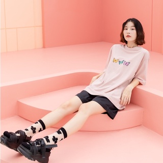 AMITY - BUTTERFLY on light pink เสื้อoversize เสื้อยืดโอเวอร์ไซส์ เสื้อยืด