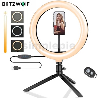 BlitzWolf 10 LED Ring Light with Tripod Stand &amp; Phone Holder Dimmable Desk Makeup Kit  Selfie Sticks