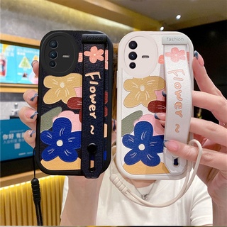 เคสป้องกันโทรศัพท์มือถือ ลายการ์ตูนหมี และดอกไม้ พร้อมสายคล้อง สําหรับ Vivo V23 5G V2130