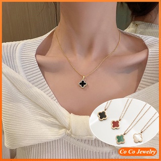 สร้อยคอ จี้ใบโคลเวอร์สี่แฉก สไตล์เกาหลี เรียบง่าย สําหรับผู้หญิง COCOJEWELRY