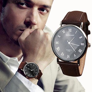 Freshone Mens Roman Numals โทรนาฬิกา Faux Leather Quartz นาฬิกาข้อมือแบบ Analog