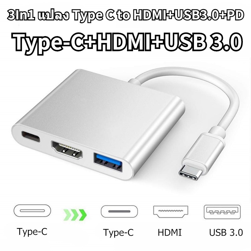 ส่งไวจากไทย❤ 3in 1 USBC Hub Type C เป็น 4K HDMI Monitor USB3.0 Type C PD Hub สายเคเบิลอะแดปเตอร์ตัวแปลงแล็ปท็อปโทรศัพท์