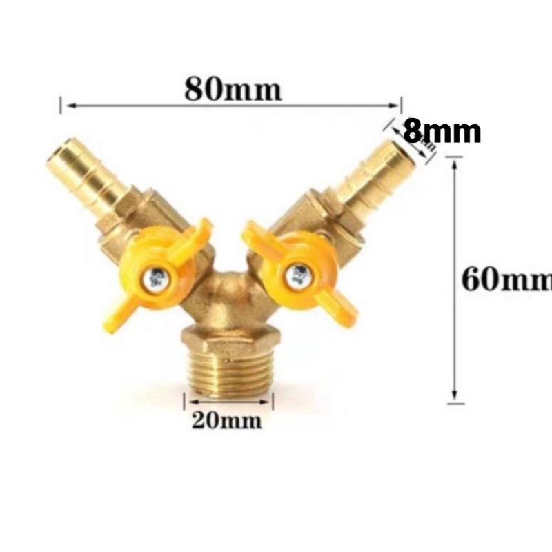 สามทางมีวาล์ว วาล์วแก๊สสามทาง Y ขนาดเกลียว 1/2" หางปลา8มิล #วาล์วแยกเตา #บอลวาวล์สามทางทองเหลือง#บอล