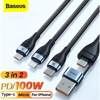 สายชาร์จชาร์จไว Baseus 3 In 1 สายชาร์จ Usb 100W Fast Charge Data Cable USB to M+L+C