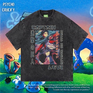 เสื้อยืดโอเวอร์ไซส์เสื้อยืด ขนาดใหญ่ พิมพ์ลายกัปตัน Levi Psycho Crucify | หินล้างทําความสะอาด | เสื้อเชิ้ต ลาย Attack On