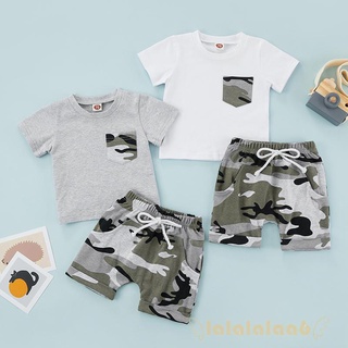 LAA6-Baby Casual Suit, Short Sleeve Pocket Tops+Camouflage Printed Short Pants