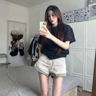 S-XL 🍉 กางเกงยีนส์สีเทาอ่อน ย้อนยุค เอวสูง กางเกงขาสั้น ทรงสลิม HOT กางเกงขายาว กางเกงเข้ารูป