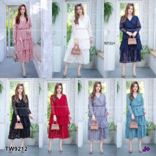 Dress #สาวอวบ เดรสลูกไม้ คอวี ไขว้อก แขนยาว