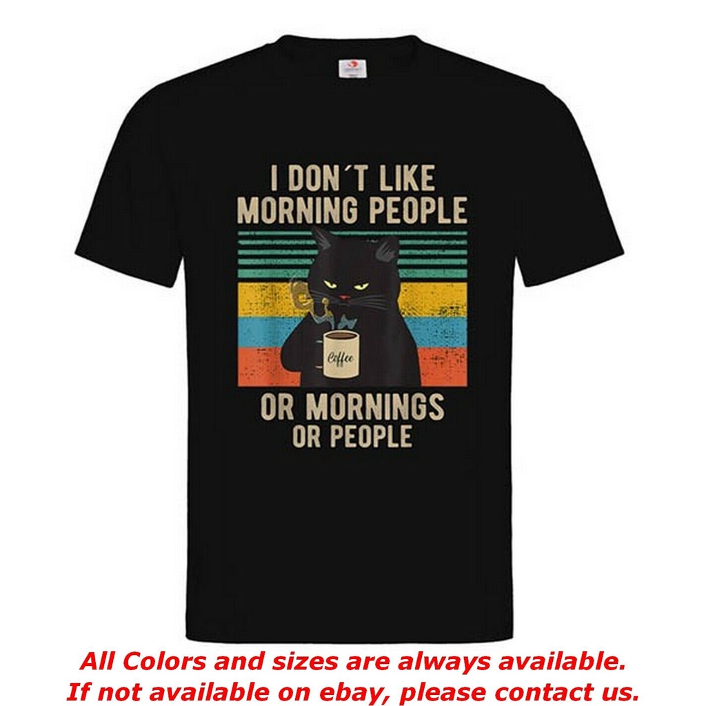 Round I Hate Morning People And Mornings And People Coffee Cat เสื้อยืดการ์ตูน